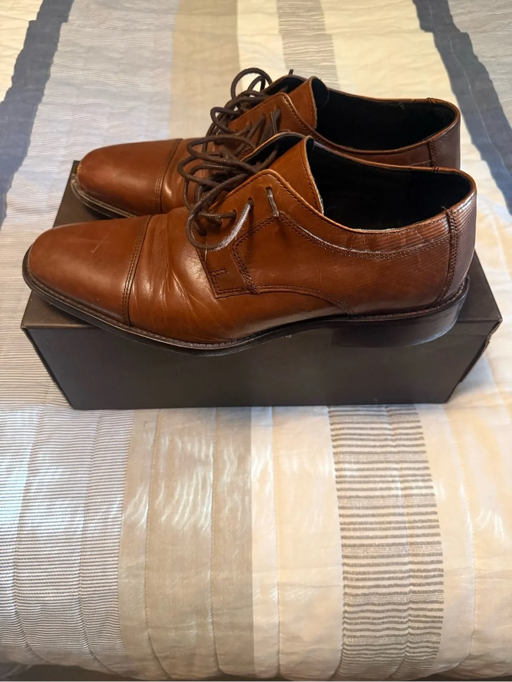 Johnston & Murphy Calfskin Brown Leather Derby Dress Shoes
